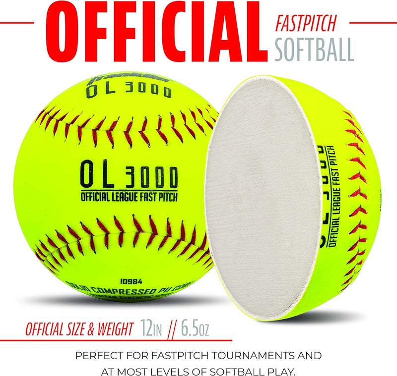 Franklin Sports Official Game Softballs - OL3000 Fastpitch 12" Inch Yellow Softballs - Official Size + Weight Tournament Balls for Practice + Games - 1 Softball - Image 3